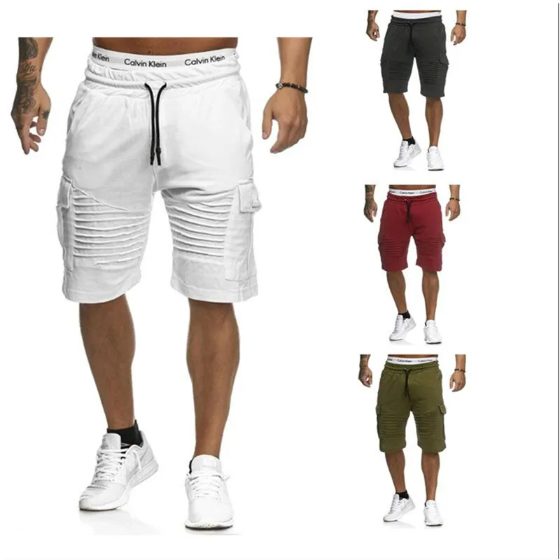 

Men's multi-pocket cargo, elastic waist and buttock shorts, fitness plain casual sports shorts Brand black striped shorts