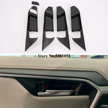 

4Pcs Carbon Fiber Car Inner Armrest Handle Cover Trim Decoration For Toyota RAV4 2019 2020 Accessories Interior Moldings
