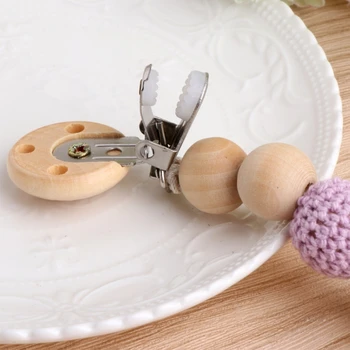 

Baby Infant Wooden Bead Loop Pacifier Holder Clip Nipple Teether Dummy Strap Chain U50F