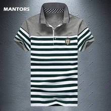Летняя Хлопковая полосатая Мужская рубашка поло, модная Повседневная рубашка поло с коротким рукавом, Мужская одежда, тонкая рубашка-поло, топы, уличная одежда, рубашки с принтом