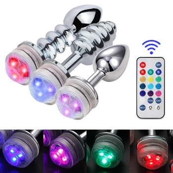 Metal Anal Plug Remote Control Discoloration LED Light Anal Beads Prostate Massager Dildo Butt Plug Sex Toys For Men Women 1