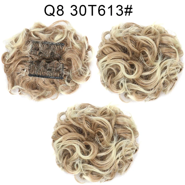 Synthetic Curly Elastic Band Chignon Plastic Comb Clips in Hair Extension Hair Bun Updo Cover Hairpieces Hair Accessories Q8 30T613