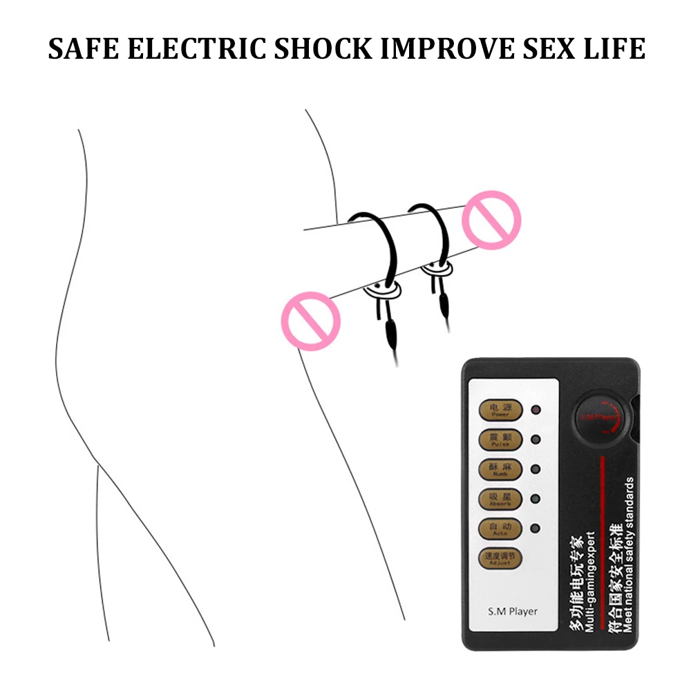 Electro Shock Penis Ring Bdsm Male Electric Stimulation Medical Therapy Massager Silicone Cock Ring Penis Extend Enlarge Sex Toy