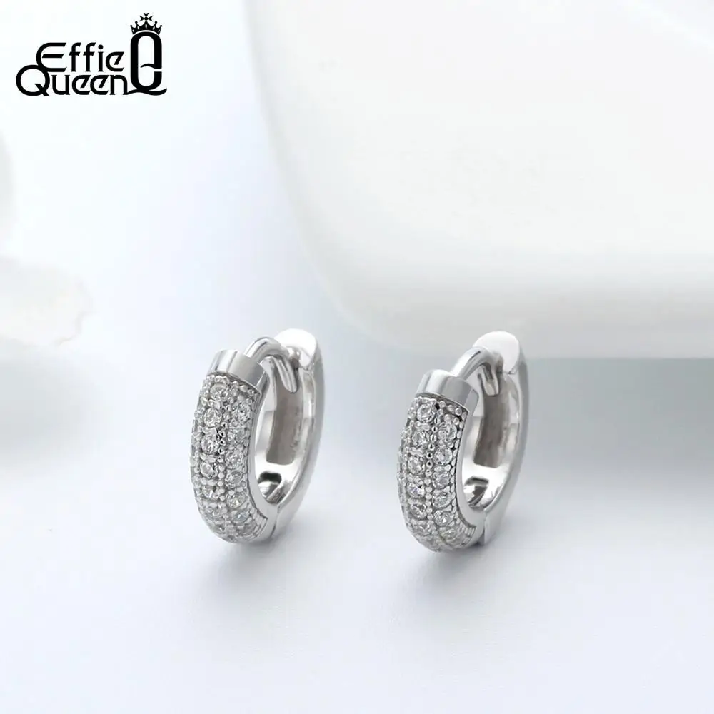Effie queen Настоящее 925 пробы серебряные серьги-кольца для женщин AAA циркон идеальная полировка крошечные серьги серебристого цвета; бижутерия TSE103