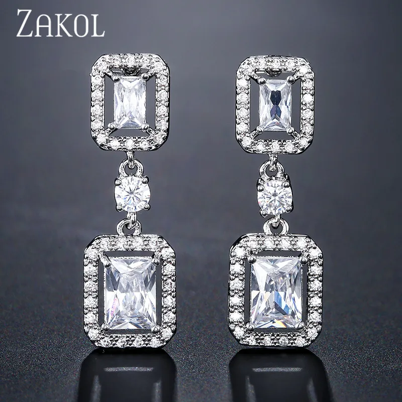 

ZAKOL Popular Cubic Zirconia Shiny Square Fashion Dangle Earrings for Women Wedding Dinner Party Birthday Gift Jewelry FSEP2368