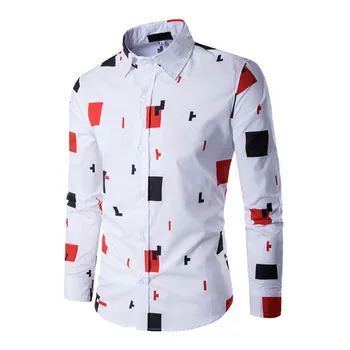 

Men's Shirt Lapel Long Sleeve Printing Casual Front Button Slim For Business Party TT@88