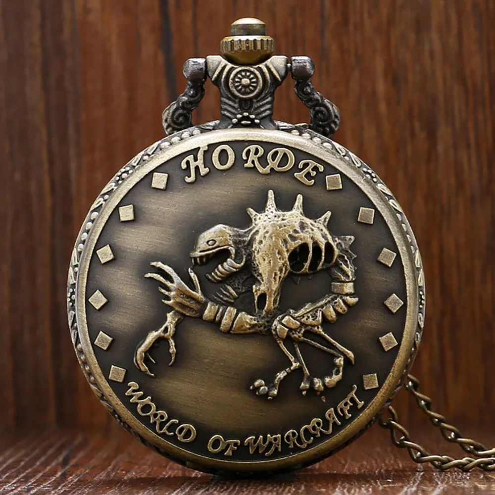 WORLD OF WARCRAFT, бронзовые кварцевые карманные часы с подвеской в виде черепа, винтажные мужские и женские часы, подарки