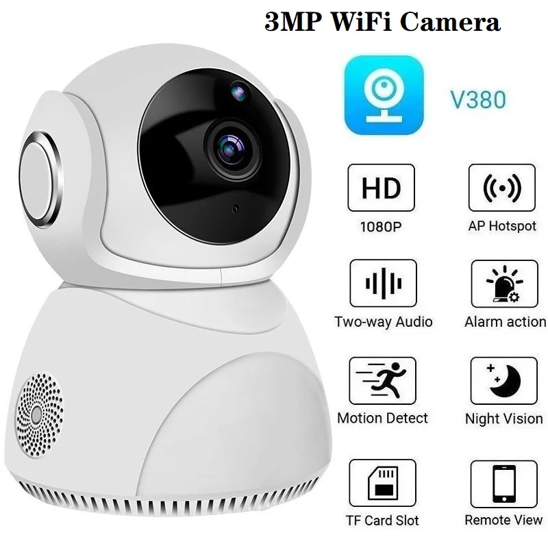 Беспроводная IP-камера видеонаблюдения 3 Мп Wi-Fi ночное видение 360 ° | Безопасность и