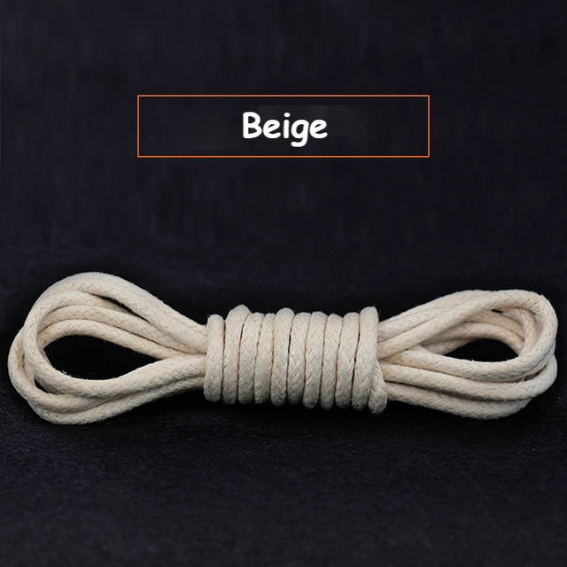 1Pair Cotton Waxed Shoelaces Round Oxford Shoe laces Boots Laces Waterproof Leather Shoelace Length 60/80/100/120/140/180cm Beige