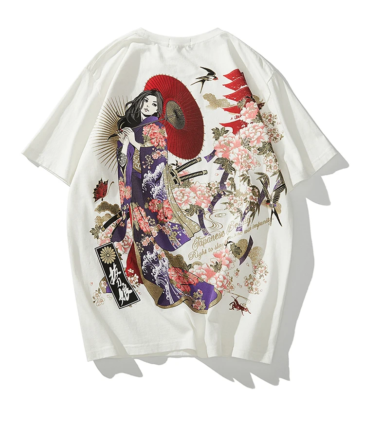 new Japanese fashion brand Ukiyo-e breathable printing wind and snow beauty warrior cotton short-sleeved T-shirt men • COLMADO