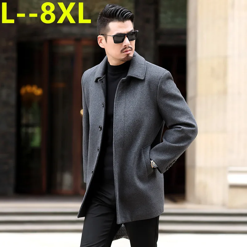 6XL 8XL 5XL 4X Зимняя шерстяная куртка мужская Высококачественная шерстяная облегающее пальто в повседневном стиле с воротником шерстяное пальто мужская длинная хлопковая куртка с воротником