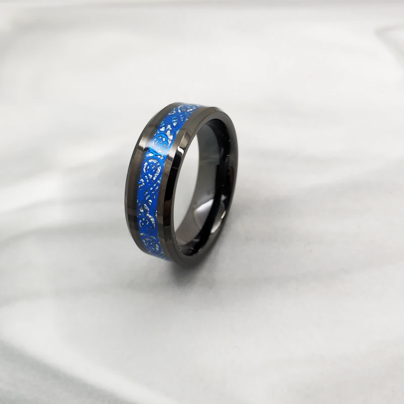Мужское кольцо из карбида вольфрама с синим драконом|Обручальные кольца| |