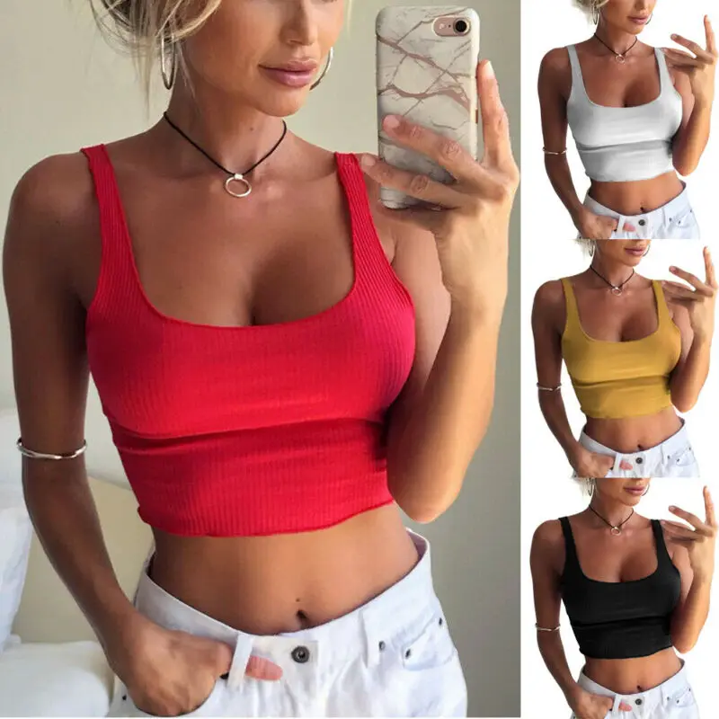 

Women Ladies Bodycon Bustier Tank Vest Crop Top Bralette Sleeveless Solid Shirt