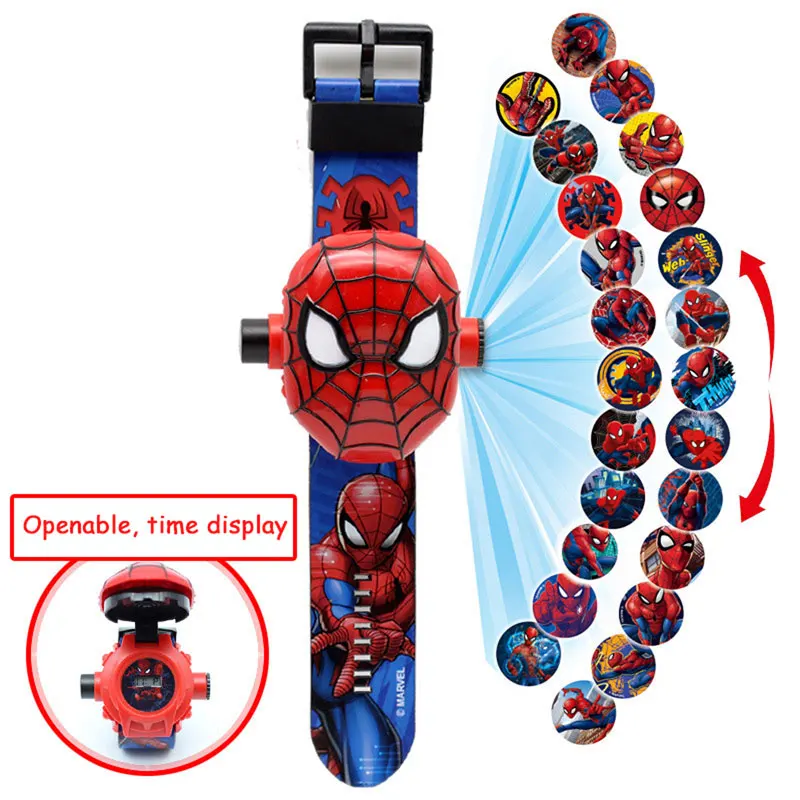 Disney Mickey Minnie Children's Watches The 3D Projection Cartoon Spiderman Hulk Princess Digital Kids Toy Watch birthday gifts