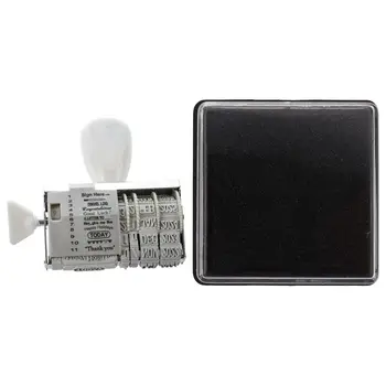 

1pcs Stamp Pad Ink Pad Letter Document Black & 1pcs DIY Words and Date Wheel Rubber Dater Roller Stamp Stationery