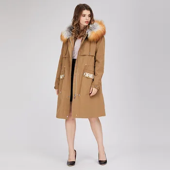 Billige 2019 Neue Frische Mode Fuchs Pelz Kragen Rex Kaninchen Pelz Liner Parka Mantel Warme Pelz Mantel Winter Frauen Lange Mantel
