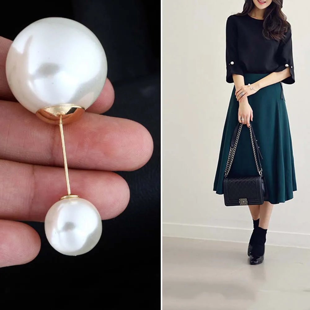 

1 Pc Imitation Pearl Brooch Charm Women Double Head T-shirt Collar Lapel Pins Fashion Wedding Vintage Jewelry Accessories