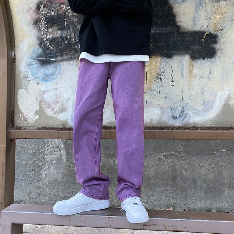 Jeans Men Purple Green Loose Stylish 