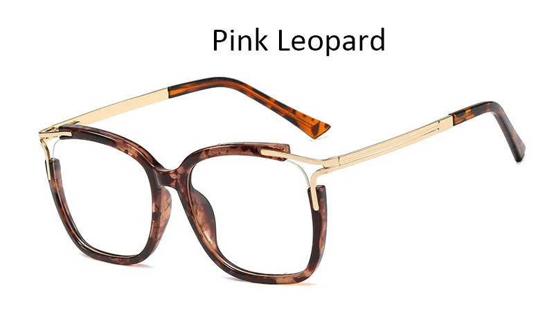 Pink Leopard Женские очки, квадратные очки, мода, прозрачные линзы, оптические очки, оправа для женщин, роскошный бренд, металлические ножки, женские очки - Цвет оправы: Pink Leopard