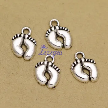 

50pcs/lot--13x10mm, Antique silver plated cute baby feet Charms,DIY supplies,Jewelry accessories