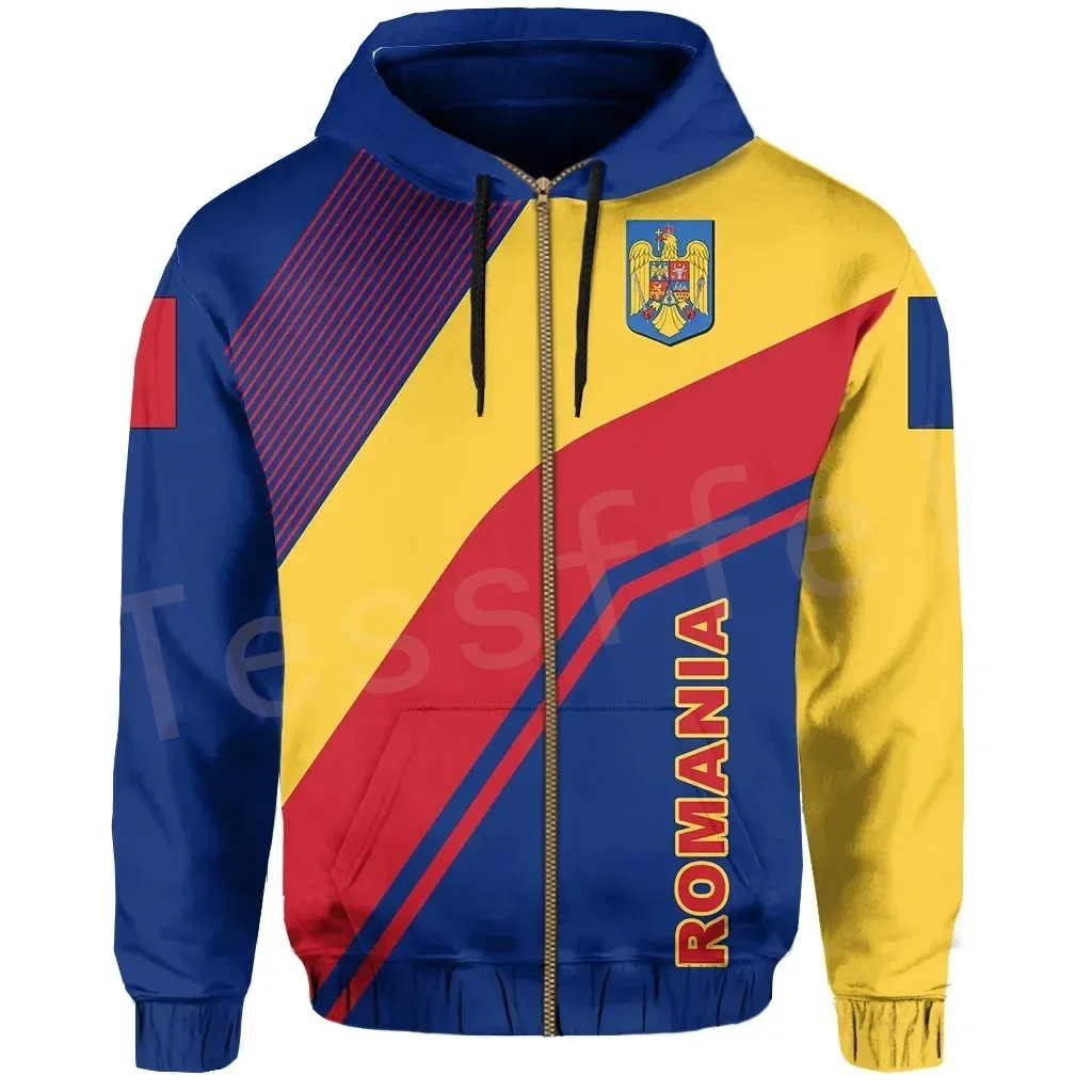 Tessffel NewFashion Romania Europe Country Flag Symbol Art Colorful 3DPrint Tracksuit Autumn Jacket Zipper Hoodies Men/Women F16