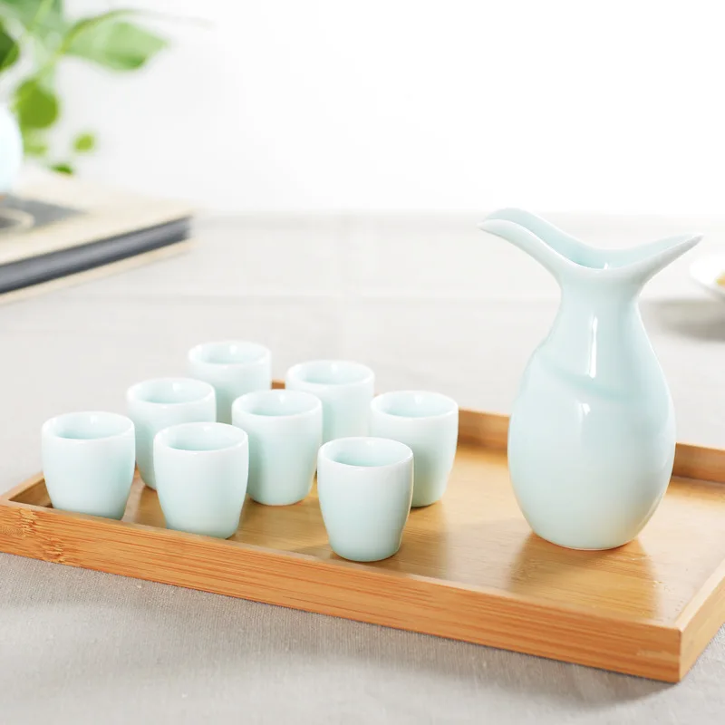 Китай Керамика Celadon ликер винный набор костюм Китайский античный Celadon керамика кувшин 1 горшок 8 чашек бар наборы