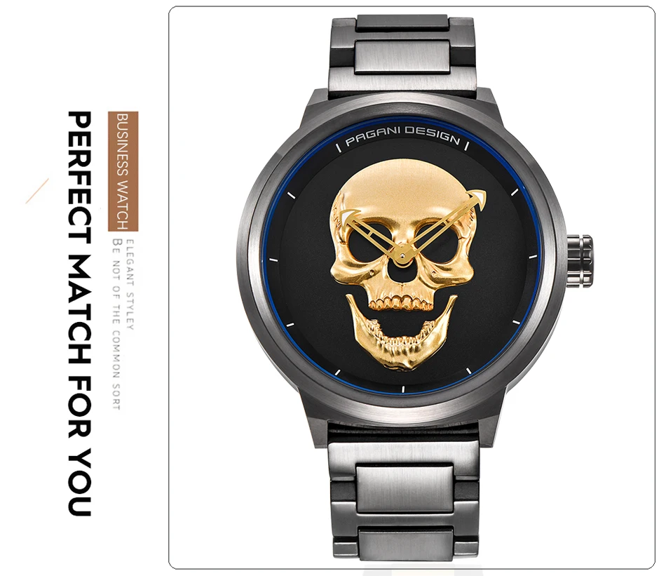 Бренд PAGANI Дизайн Панк 3D череп Личность Ретро мода мужские часы большой циферблат дизайн Водонепроницаемый Кварцевые часы дропшиппинг