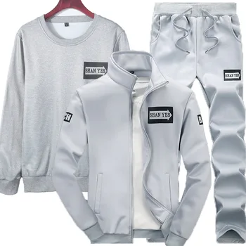 

Tracksuits Men Polyester Sweatshirt Sporting Fleece 2020 Gyms Spring Jacket + Pants + Hoody Casual Men's Sportswear Fitness