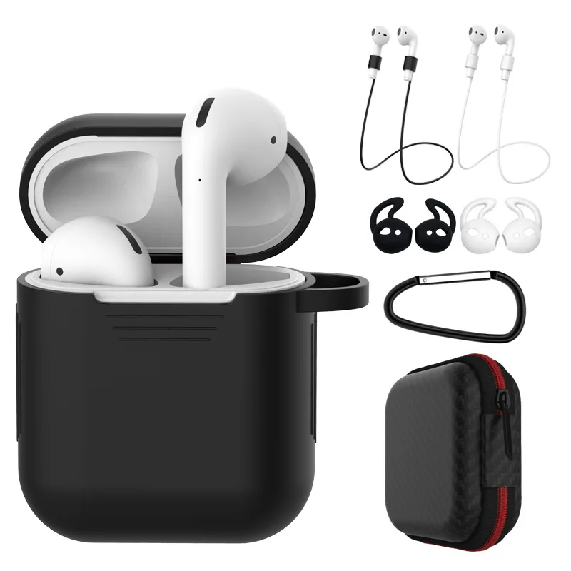 Чехол для хранения наушников для нового Apple, Bluetooth гарнитура, зарядная коробка airpods, силиконовая защитная крышка, 7 комплектов - Цвет: Черный