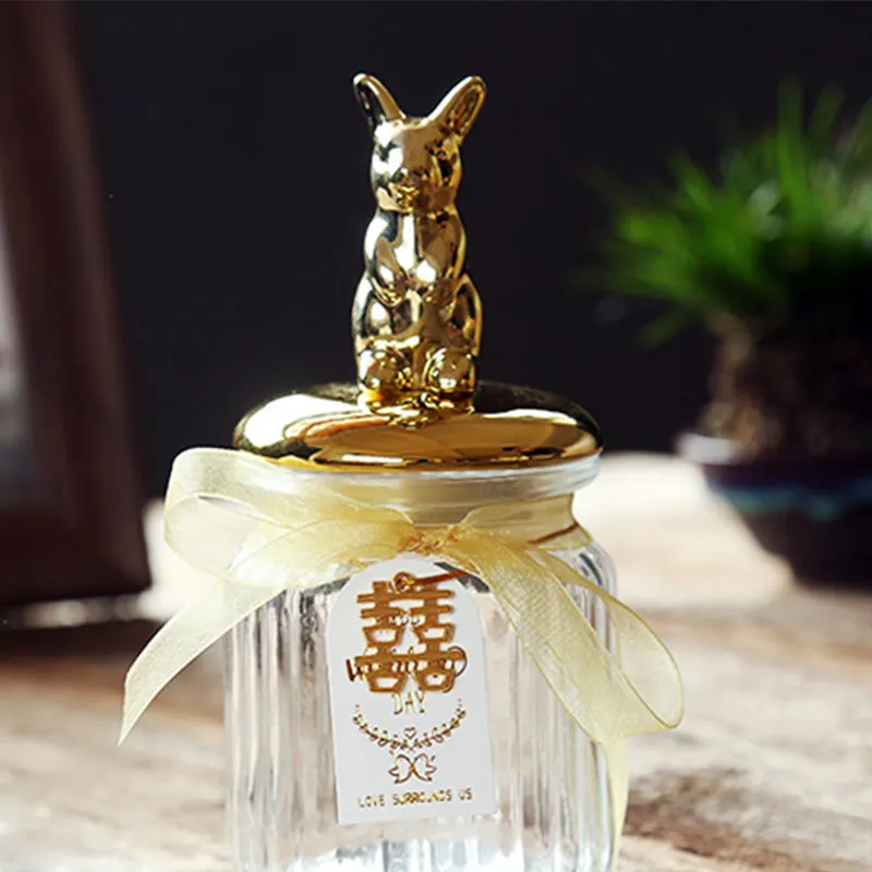 Скандинавские украшения дома аксессуары стеклянная бутылка стеклянный контейнер коробка для хранения с позолоченным керамическим покрытием для свадебных подарков - Цвет: rabbit
