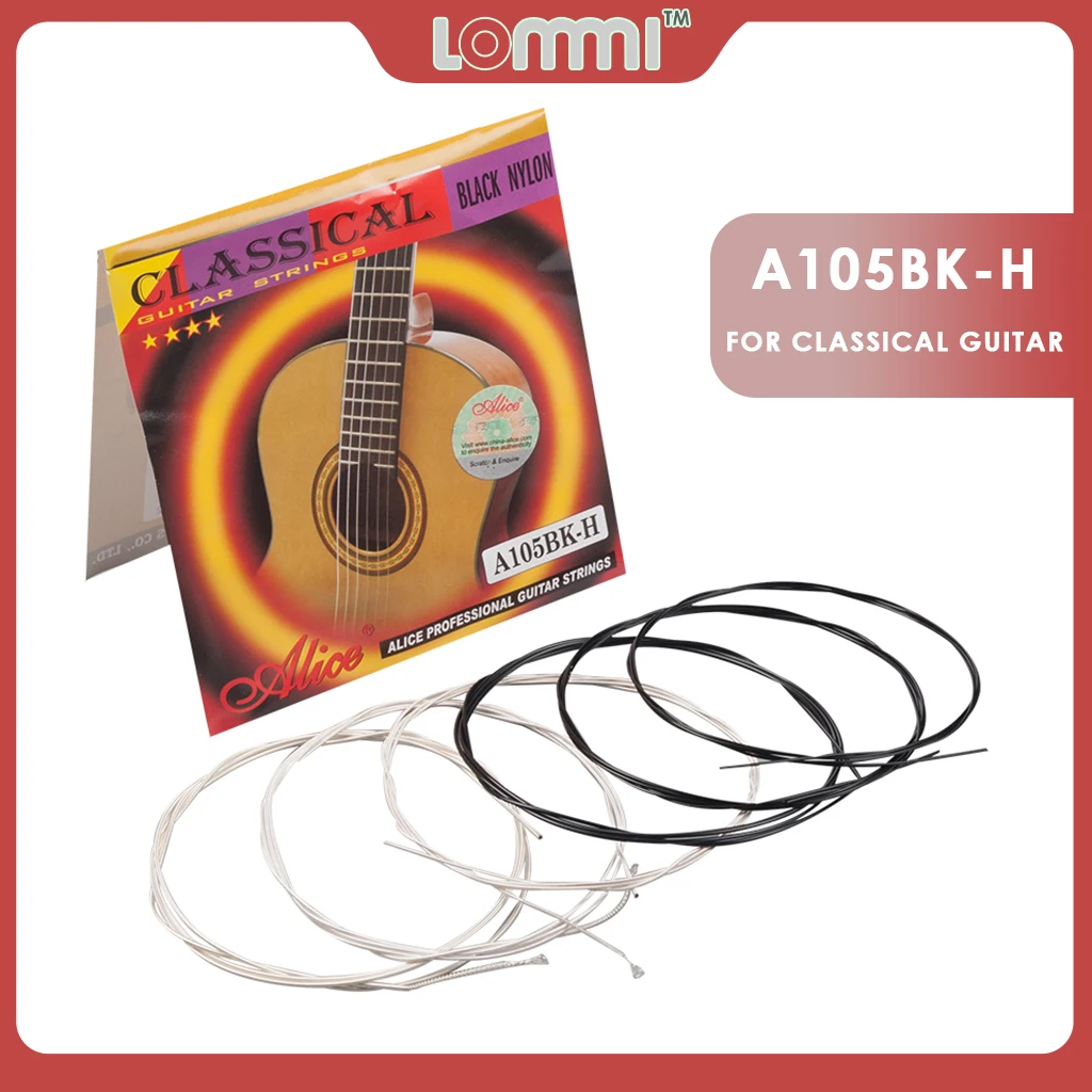 

LOMMI Alice A105BK-H Classical Guitar Strings Black Nylon String Set Light Rust Prevention .0285-.024 Tension Guitar Accessories
