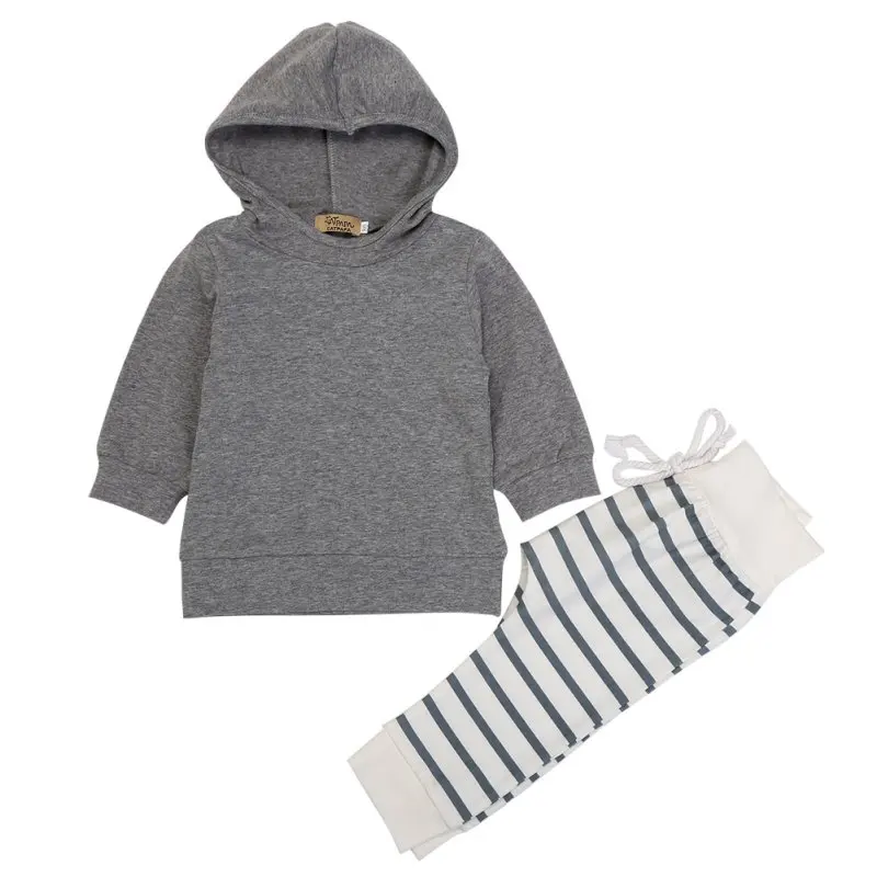 

2pcs Baby Girl Boys Clothes Set Newborn Toddler Baby Boy Girl Warm Hooded Coat Tops+Striped Pants Outfits