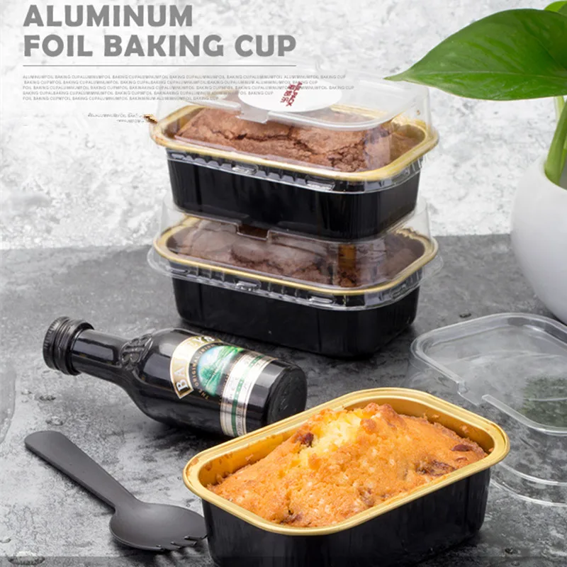 

50pcs High quality 168ml square aluminum foil fruit milk cheese cake mold small ice cream pudding jelly baking package with lid