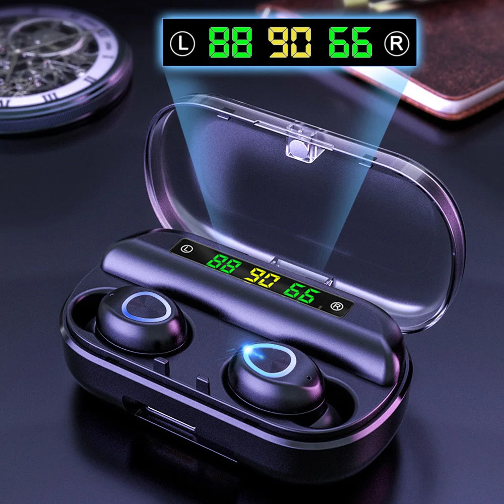 Bluetooth наушники 5 0 беспроводные спортивные водонепроницаемые с дисплеем TWS
