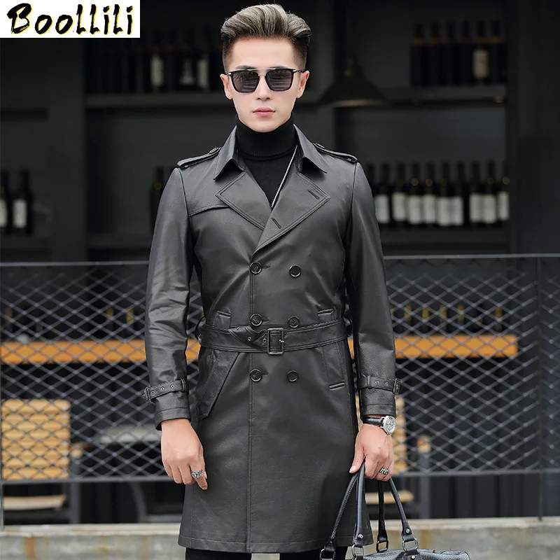 

Кожаная мужская куртка Boollili из натуральной коровьей кожи, длинное пальто, осенняя мужская ветровка, кожаные куртки, мужские кожаные куртки