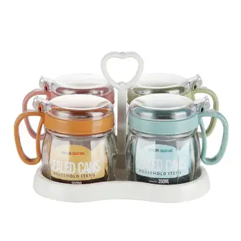 

4pcs Seasoning Cans Glass Handle Design Fashionable Practical Professional Seasoning Cans Seasoning Bottle Seasoning Box