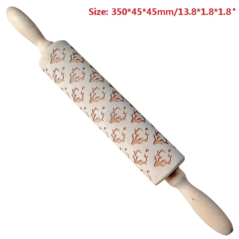 Christmas Rolling Pin Wooden Christmas Engraved Carved Embossing Rolling Pin Dough Stick Baking Kitchen Pastry Tool - Цвет: 03