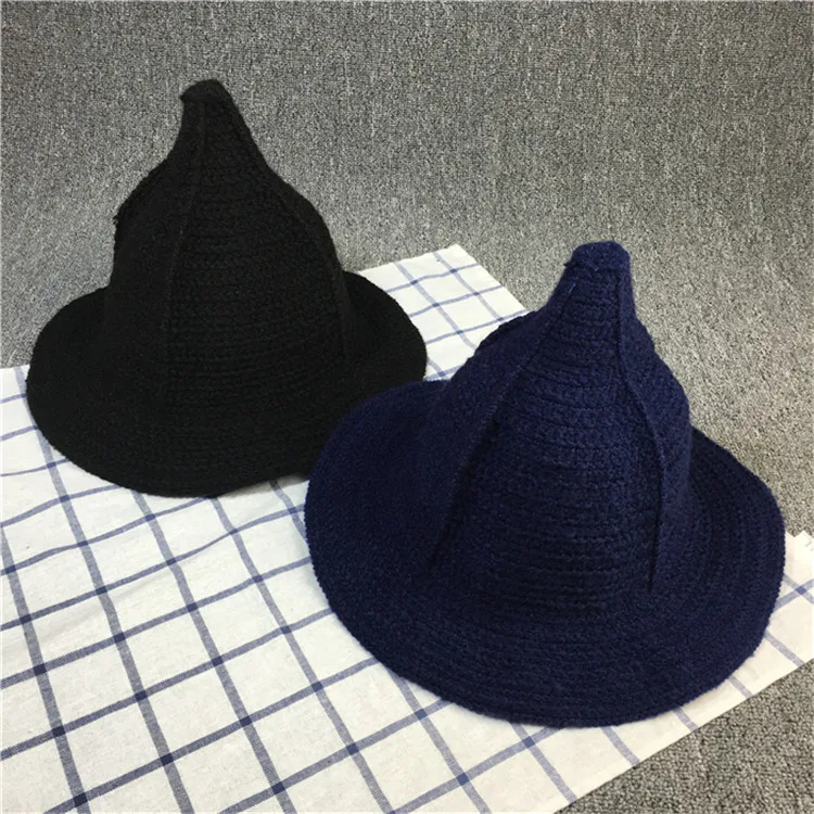 Womens Witch Hat Knitted Wool Cap Halloween Party Masquerade Cosplay Costume Accessory Daily