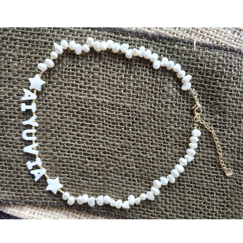 

2021 New Trend Personalized Name Necklace Shell Star Letter Embellished Natural Pearl Short Jewelry Birthday Unique Gift Choker