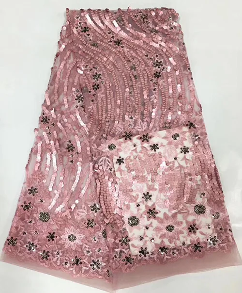 pink Высококачественная нигерийская кружевная ткань с пайетками, французский тюль, кружевная ткань, африканская кружевная ткань для свадебных вечерних платьев - Цвет: pink