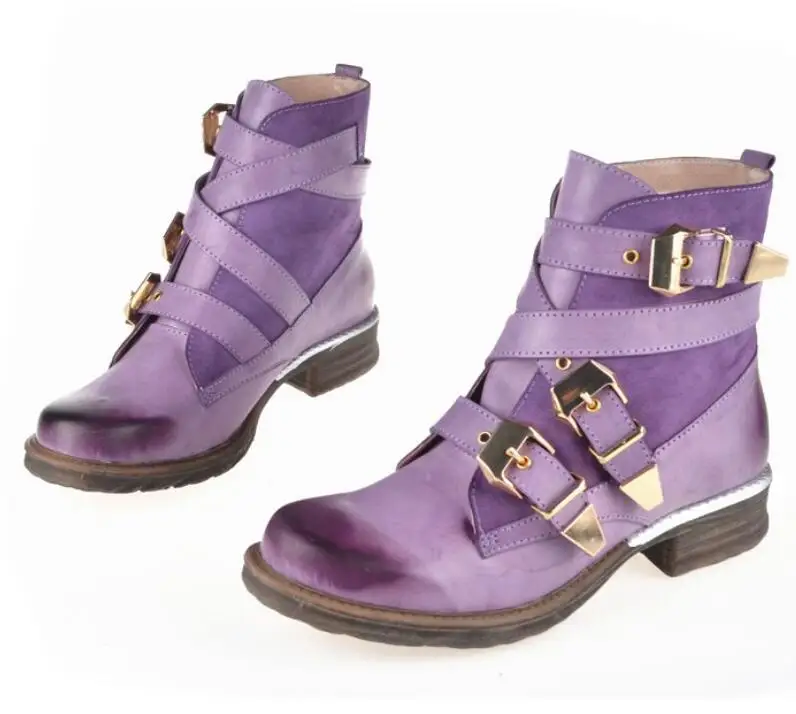 

Adisputent Women Purple Short Ankle Boots Genuine Leather Blue Winter Gladiator Strapped Martin Boot Shoes