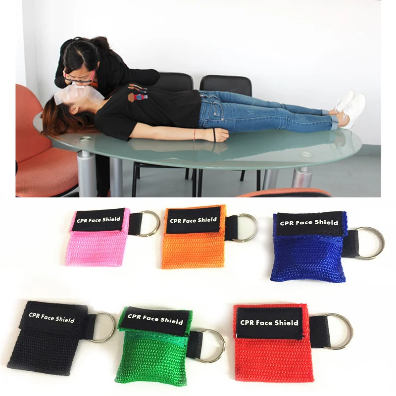 

5colors CPR Mask Keychain Key Ring Emergency Face Shield First Aid Rescue Kits