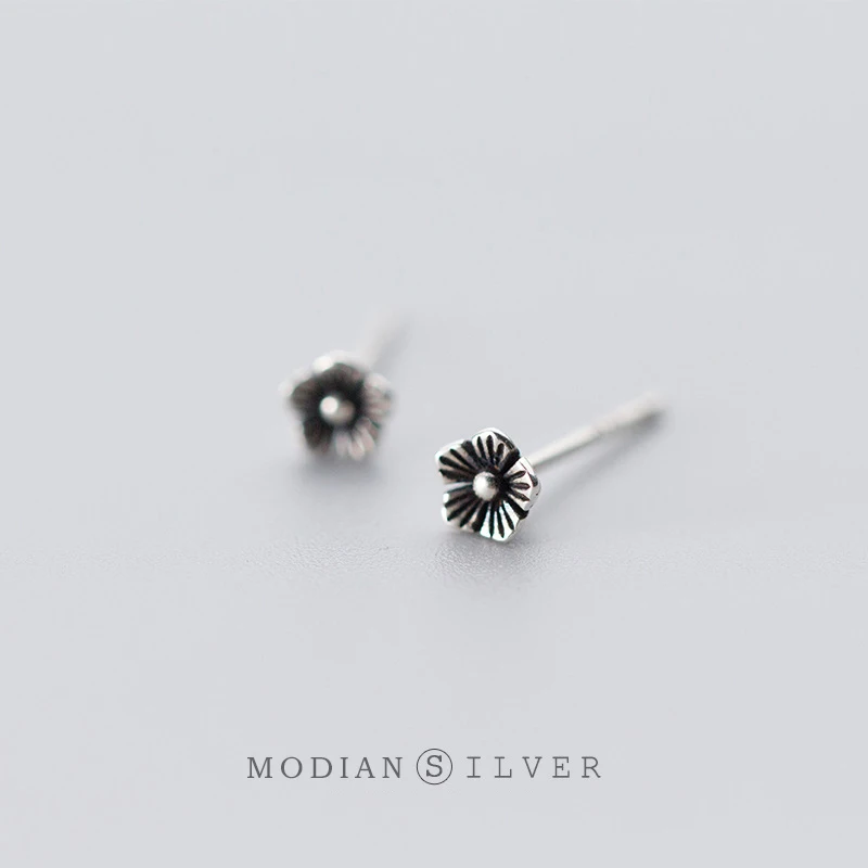 

Modian Small Vintage Silver Stud Earrings for Women 925 Sterling Silver Studs Ear Fine Jewelry Accessories Prevent allergy