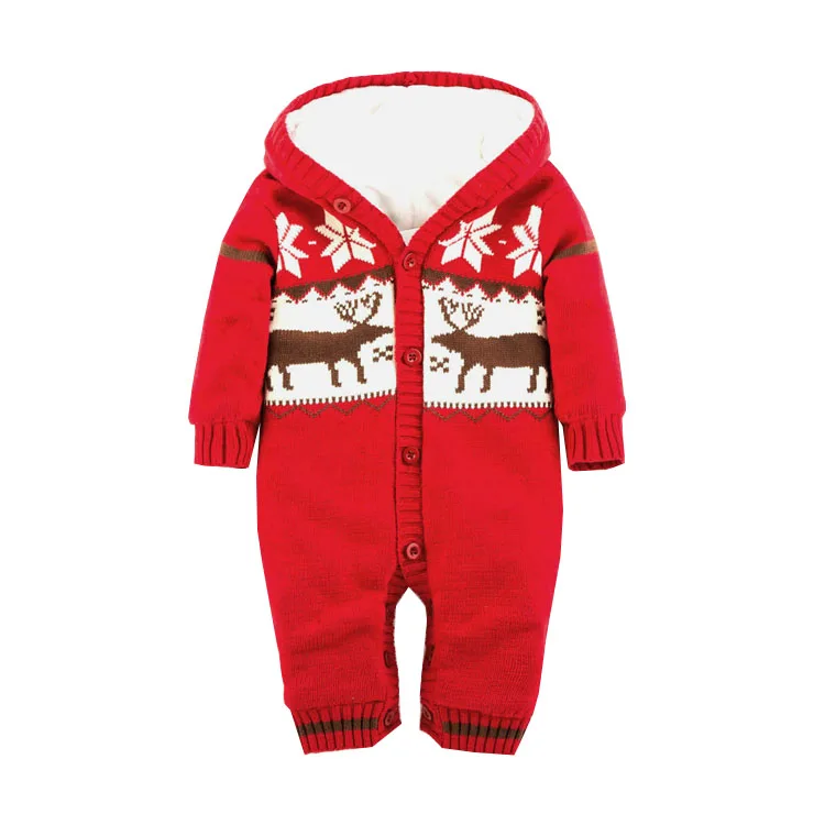 Одежда для новорожденных, зимний комбинезон унисекс, зимний комбинезон для малышей, Вязаный комбинезон, теплый флисовый хлопковый комбинезон, Одежда для новорожденных - Цвет: 570 red