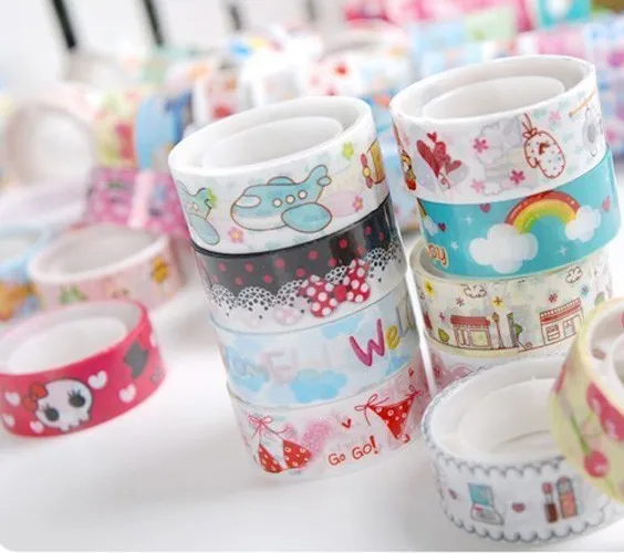 

10 Rolls Cute Cartoon Scrapbooking WFEU Washi Deco Adhesive Mixed Sticker Office Stationery Gift