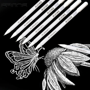 

EZONE White/Silver Drawing Highlight Pen DIY Comic Drawing Pen Creative White Hook Line Pen 0.8mm White Point Painting Pen
