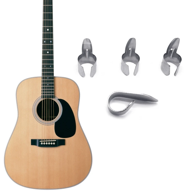 4 Pieces Stainless Steel Guitar Finger Picks Silver Color Adjustable Metal Finger Thumb Picks Pack For Guitar Banjo