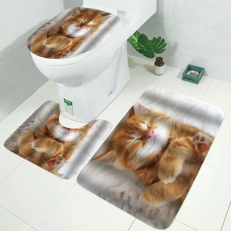 3pcs Mat set 4 шт занавеска для душа/коврик для ванной/набор подушечек для унитаза, водонепроницаемая занавеска для ванной, покрытие для унитаза, нескользящий коврик для пола - Цвет: 3pcs Mat set