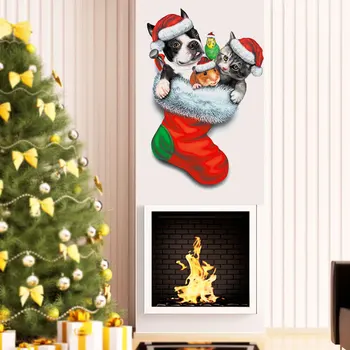 

2020 new surprise Christmas Christmas socks stickers pet cat dog hamster window new year holiday blessing wall stickers