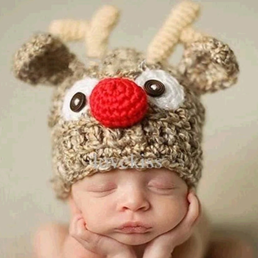 Newborn Baby Handmade Crochet Knit Reindeer Antlers Hat Halloween Christmas Hat Photography Prop Best Christmas Gifts